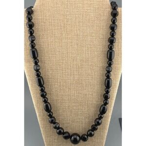 Vintage DTR Graduated Black Stone Quartz Bead Necklace Sterling Silver Clasp150g